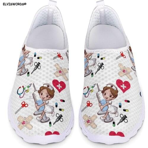 ELVISWORDS Spring Summer Women Flats Shoes Woman Casual Nurse 3D Pattern Fashion Air Mesh Ladies Sneakers Beach Loafers Nursing