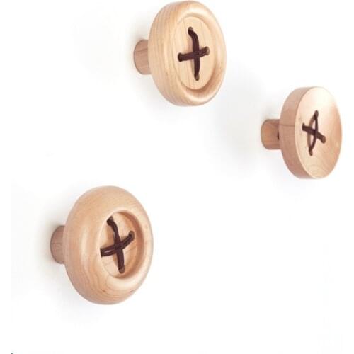 Solid Wood Wall Decoration Hook Creative Wooden Button Wall Hanging Clothing Hook
