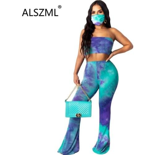 Summer hot recommend Tie-dye strapless backless bro and tight pants 2 pieces set beach style lady fashion tracksuits