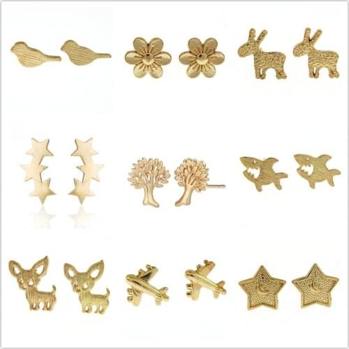 Fashion Bohemian Vintage Earrings Jewelry Cute Gold Colour Jewelry Star Dinosaur Crown Stud Earring Best Gift for Women Girl