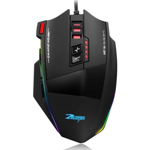 Zelotes C-13 Wired Gaming Mouse 13 Programming Keys Adjustable 10000DPI RGB Light Belt Built-in Counterweight Mechanism mouse