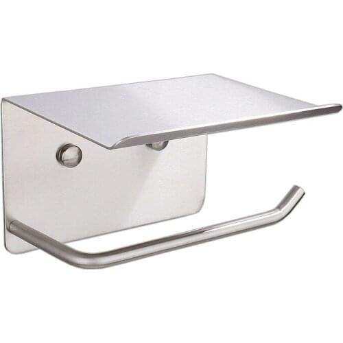 Toilet Roll Holder with Shelf Roll Holder Stainless Steel Wall Mounted Tissue Holder for Bathroom Kitchen