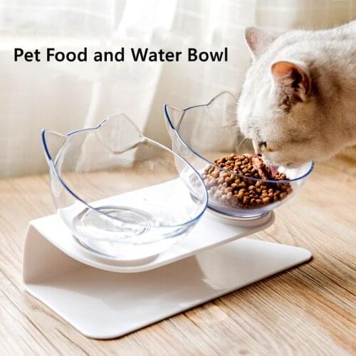 Non-slip Double Cat Bowls Pet Bowls With Raised Stand Pet Food and Water Bowls For Cats Dogs Feeders Pet Products Plastic Bowl