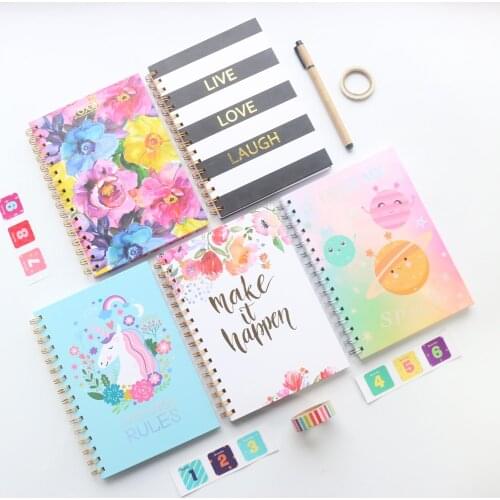Domikee new cute hardcover school coil spiral composition notebooks school stationery supplies,college line paper,80 sheets,A5