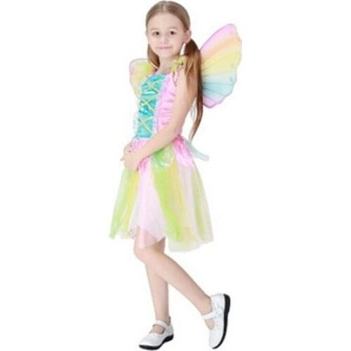 New Rainbow Girls Angel Fairy Anime Costumes kids Butterfly dress Cosplay Children Carnival Purim Christmas Role play party wear