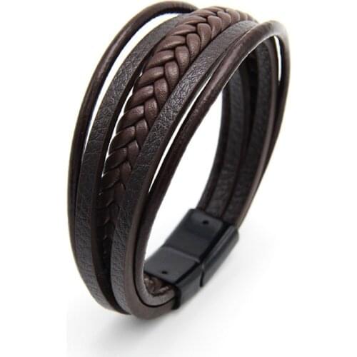 New Mens Braided Leather Bracelets Armband Heren In Black And Brown Color With Magnetic Elegant Bracelet For Man