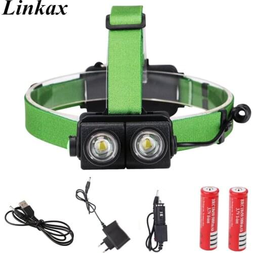 New Headlight 6000 Lumen Headlamps 2*CREE XML-T6 LED Waterproof Head Torch flashlight Head lamp Fishing Hunting Light