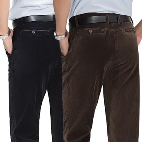 Autumn Winter New Mens Corduroy Straight-leg Business Casual Pants Classic Brown Red High-level Stretch Mens Brand Trousers