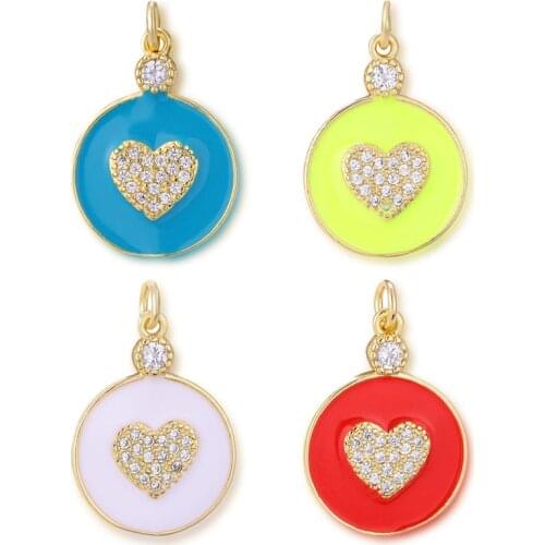 New Zirconia Heart Round Pendant Necklace for Women Fashion Kindy Gold Color Coin Statement Choker Necklace Jewelry Girls Charms