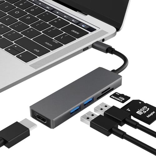 USB HUB Type C to HDMI 5 in 1 Adapter With 2 Port USB 3.0 SD/TF For Laptops with USB-C Output MacBook Pro USB C HUB Splitter