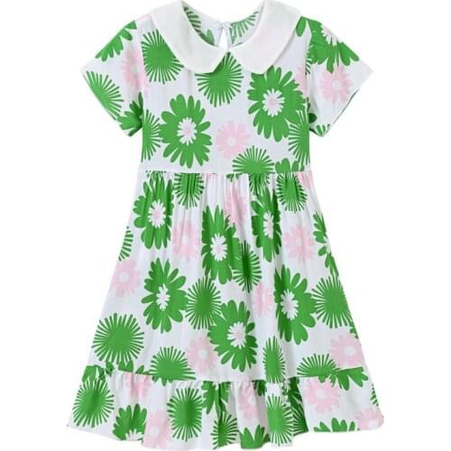 Girl dress 2021 Summer cut Print casual short sleeves kids children girls princess dress Peter Pan collar dress 5-12 years