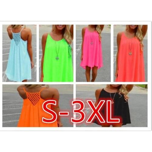 Candy color Women Beach dress Fluorescence 2021 summer Mini dress Sleeveless Hollow out Sexy Casual Female clothing