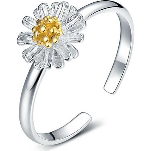 Silver plated color Ring Daisy Sunflower Open Rings For Women Jewelry Anel Anillos Mujer Aneis Bague Femme Jewellery Anelli Gift
