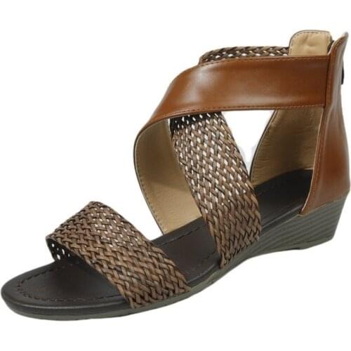 Big Size Folk Style Sandals Women Boho Style Braided Belt Wedges Woman Sandals Retro Roman Shoes for Women A116