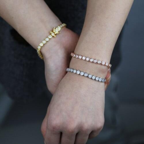 Square Shape Charm with round Zircon Tennis Chain Bracelet Rose Gold Color Crystal Rhinestone Bracelet Bangle Box Clasp Jewelry