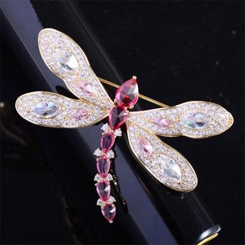 Lovely Dragonfly Brooches for Women Girl Bling Crystal Cubic Zirconia Insect Brooch Vintage Bridal Bouquet Scarf Insect Pin Gift