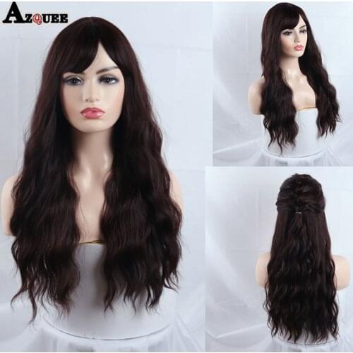 AZQUEEN Long Golden Brown Ombre Wigs High Density Temperature Synthetic Wigs For Black/White Women Wavy Cosplay Wigs