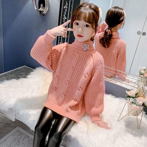 Girls Sweater Kids Coat Outwear 2021 White Plus Velvet Thicken Warm Winter Autumn Knitting Tops Cotton Pullover Childrens Cloth