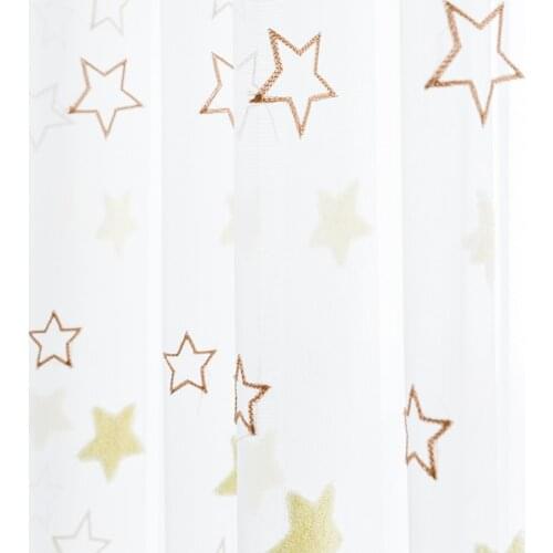 CDIY Modern Stars Embroidered Tulle Curtains Living Room Bedroom Window Treatments Balcony Sheer White Curtain for Kitchen