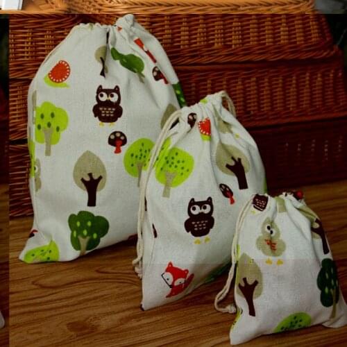 Cartoon Owl Outdoor Travel Storage Bags Drawstring Shoes Bag Durable Cotton Drawstring Dust Bag