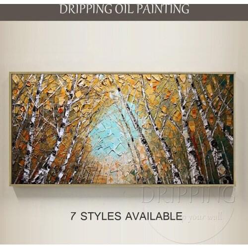 Kinds of Forest Birch Oil Painting for Wall Decor Artist Hand-painted High Quality Modern Birch Tree Oil Painting on Canvas