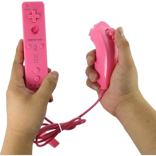 ViGRAND Free shpping 1set Pink 2 in 1 Remote Nunchuck Controller with Built in Motion Plus for Nintendo Wii Controller Gamepad