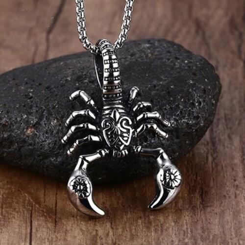 Impressive Mens Tribal Scorpion King Rock Punk Pendant Necklace Stainless Steel Cool Boys Male Jewelry Free Box Chain 24"