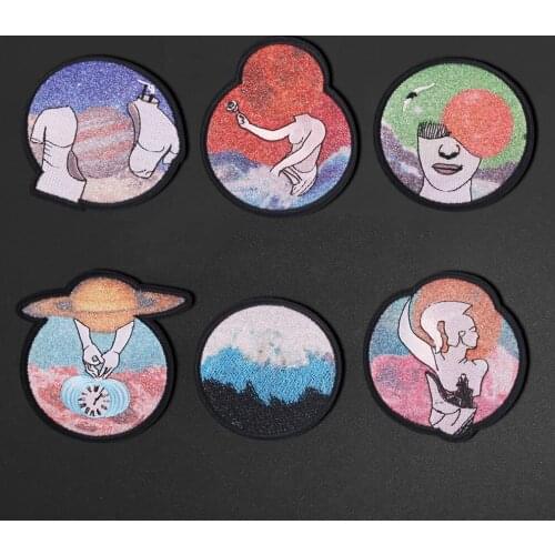 Funny creative starry sky space embroidery clothing decoration DIY cloth stickers round badges clothes stickers ironing on pants