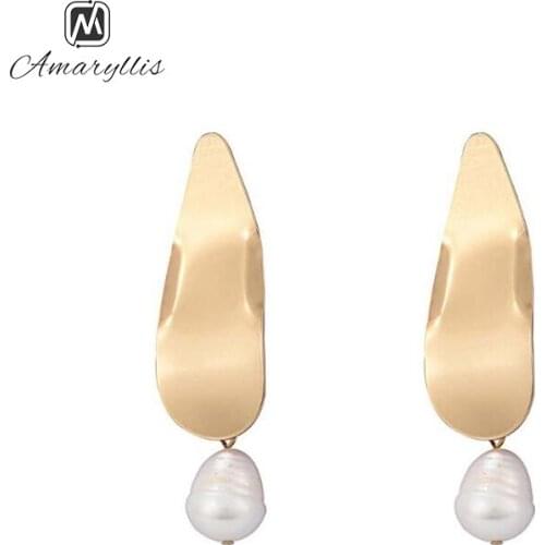 Amaiyllis New Korea White Pearl Stud Earrings For Women Irregular Geometric Metal S925 Silver Pin Post Earrings Chic Earrings