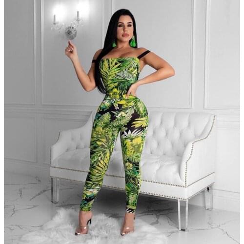 Backless Criss Cross Bodycon Jumpsuits Fashion Sexy Hot 2020 Summer Sleeveless Printed Rompers Womens Jumpsuit Skinny