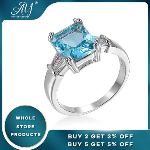 Anillos Yuzuk Aquamarine Rings For Women Sterling Silver Color 925 Jewelry Ring Wedding Engagement Party Gemstone Fine Jewelry
