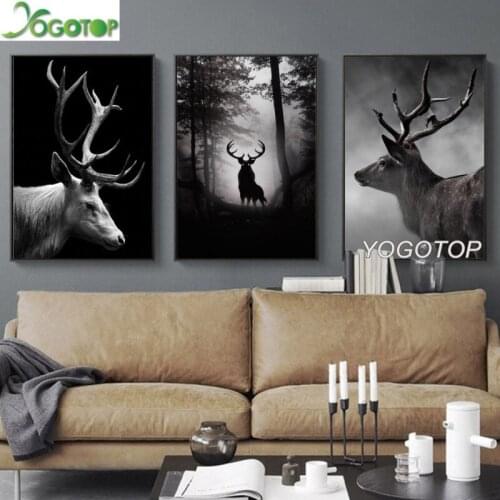 Animal Black White Elk Deer Forest Landscape Wall Art Nordic Diy Diamond Painting 5D full Drill Mosaic Diamond Embroidery YY2210