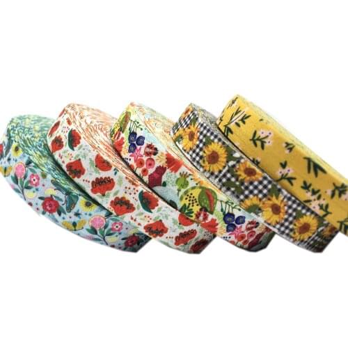 New 22 colors 10Y 15mm Cute Flower Tropica lLeaf Print Fold Over Elastic FOE Ribbon Webbing For Headwear Hair Sewing Accessory