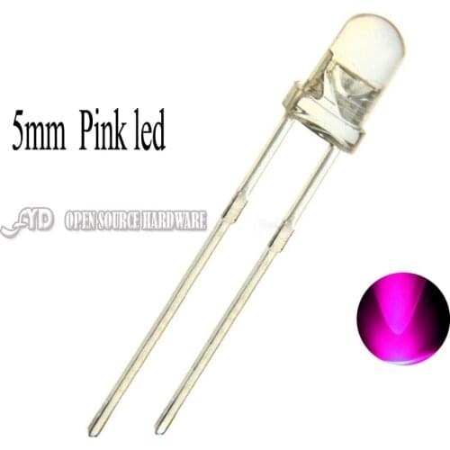 100pcs Water Clear Lens 5mm Pink LED Diode Light Round Transparent Light-Emitting Diode Lamp Through Hole