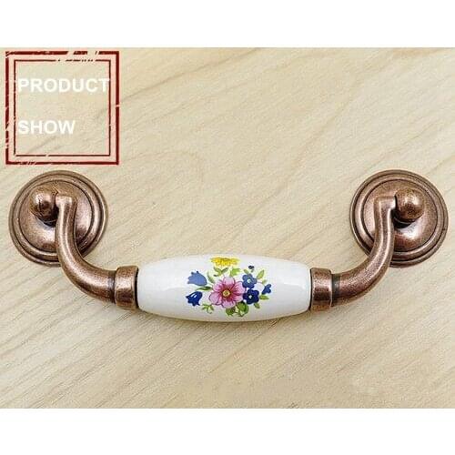 108mm Retro double hole ring handle Rural cabinet wardrobe knob Bronze drawer closet pulls handle Metal ceramic cupboard handles
