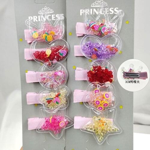5pcs/lot Korean Fashion Cartoon Princess Modeling Colorful Quicksand Sequins Hair Clip Women Hairpins BB Clips Hair Accessories