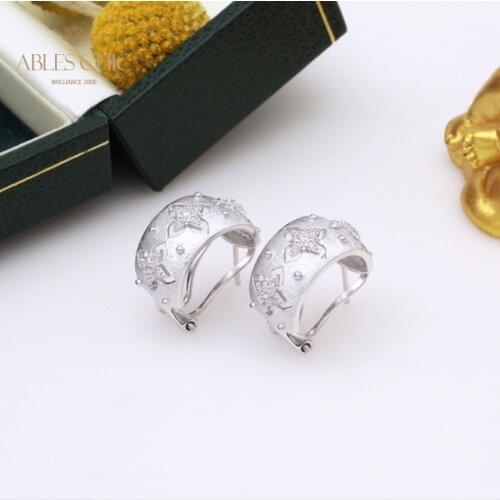 925 Sterling Silver CZ Clovers Clip-on Earrings Fabric Celtic Four Leaf Zircon Wide Hoop Earring Renaissance Jewelry C11E4S25160