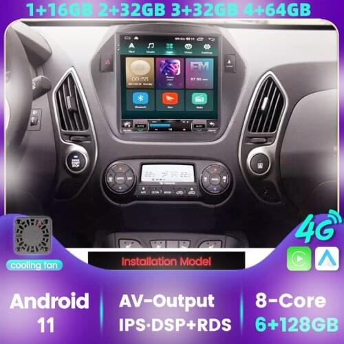 6+128G DSP RDS Android 11 Car Radio GPS For Hyundai IX35 Tucson 2010-2015 Multimedia Tesla Vertical Screen Navi Wifi Carplay BT