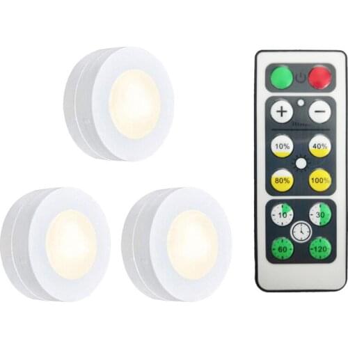 Wireless Under Cabinet Light With Remote Control Battery Powered Dimmable Closet Lighting LED Puck Lights For Kitchen Stair