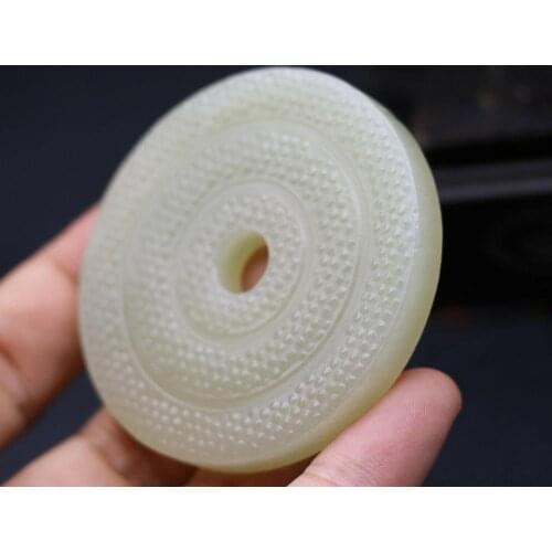 Big Treasure Talisman Royal Chinese Hetian Jade Bud Vein BI Disc pei Pendant Carving Timestown