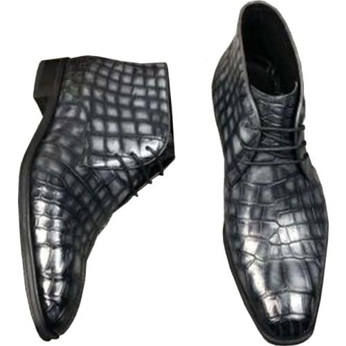 Ousidun men shoes crocodile men boots hight cut men boots male Brush color crocodile belly business leisure