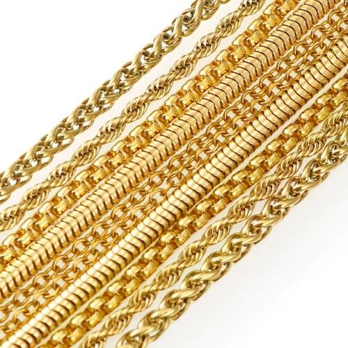 5Style Stainless Steel Chain Necklace Gold Chain Necklace Snake Chain Necklace about 60cm Fashion Jewelry