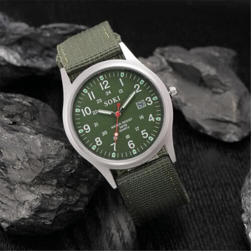 Mens watch Military Date Canvas Band Stainless Steel Sport Quartz Wrist Watches Canvas calendar digital dial Montres hommes