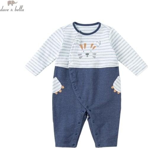 DBH17999 dave bella autumn new born baby boys fashion cartoon patchwork jumpsuits infant toddler clothes children romper 1 piece