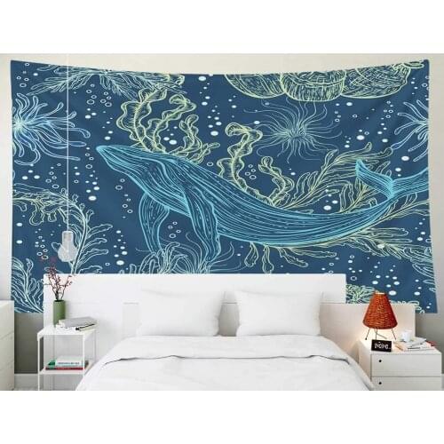 Home Decor Tapestry for Pattern Whale Marine Plants Seaweeds Psychedelic Wall Tapestry for Dorm Room Bedroom Living Room 95x73cm