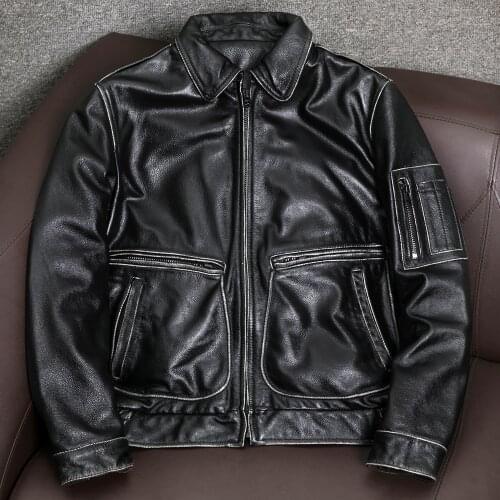 YR!Free shipping.sales.Plus size cowhide jacket.quality MA-1 genuine leather coat.classic vintage leather clothes.bomber