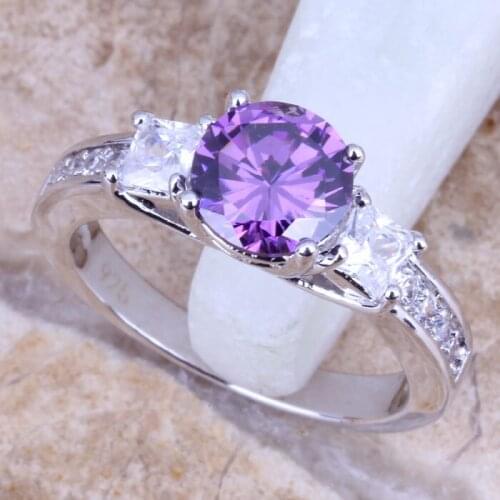 Charismatic Purple Cubic Zirconia White CZ Silver Plated Womens Jewelry Ring Size 6 / 7 / 8 / 9 R0673