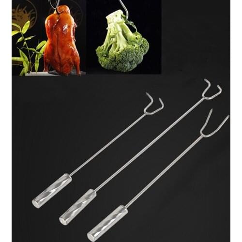 Beef Meat Hooks Long Fork Handle Roast Duck Bacon Shop BBQ Storage Hanger Bread Hook Kitchen Outdoor Stainless Steel Tools 4PCS