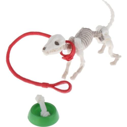 Dollhouse Miniatures Rement Pose Skeleton Dog Bowl Set Halloween Props
