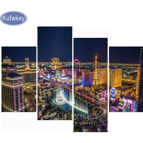 Las Vegas diamond Painting 4pcs/set full Square round cross stitch city night embroidery mosaic full square round rhinestone art